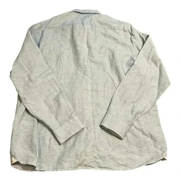 TED BAKER LONDON DRESS SHIRT Men’s Size 7 3XL Linen Blend Blue Button Down Print - Picture 2 of 8